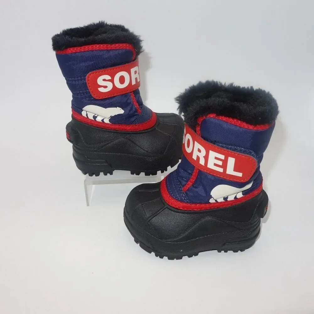 NEW Sorel Snow Commander Winter Boots Black Blue Red Kids Toddler Size 4